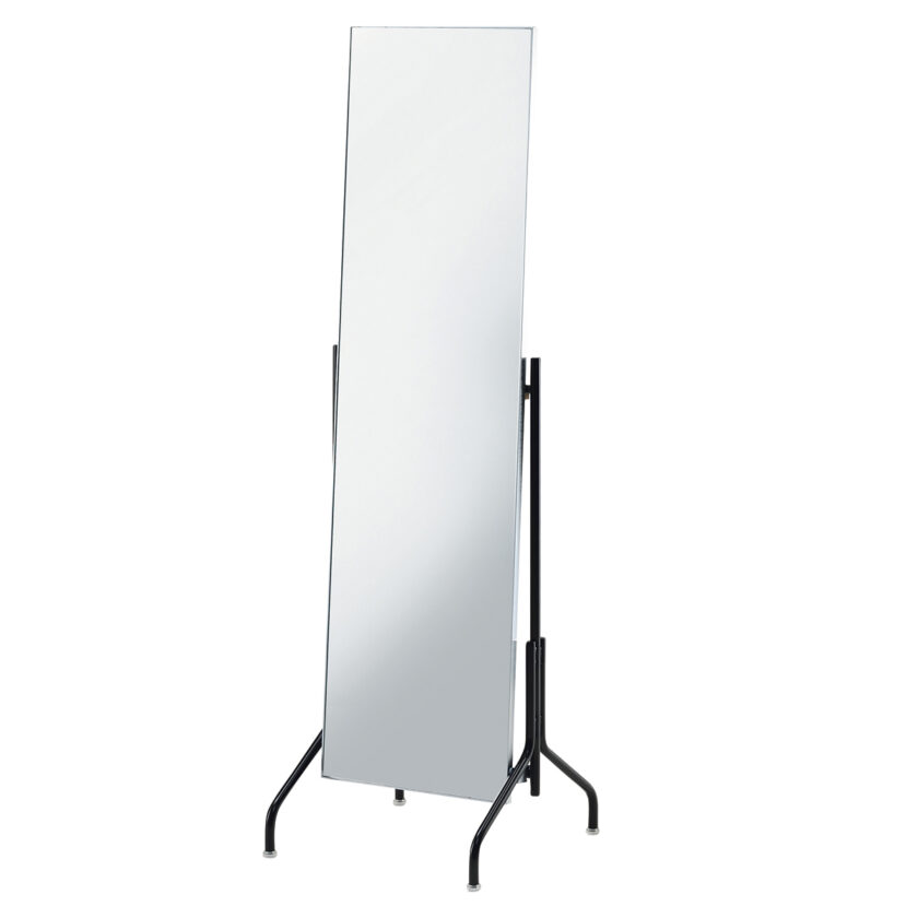 Kyasha : Rack B stand mirror zinc plated and black leather